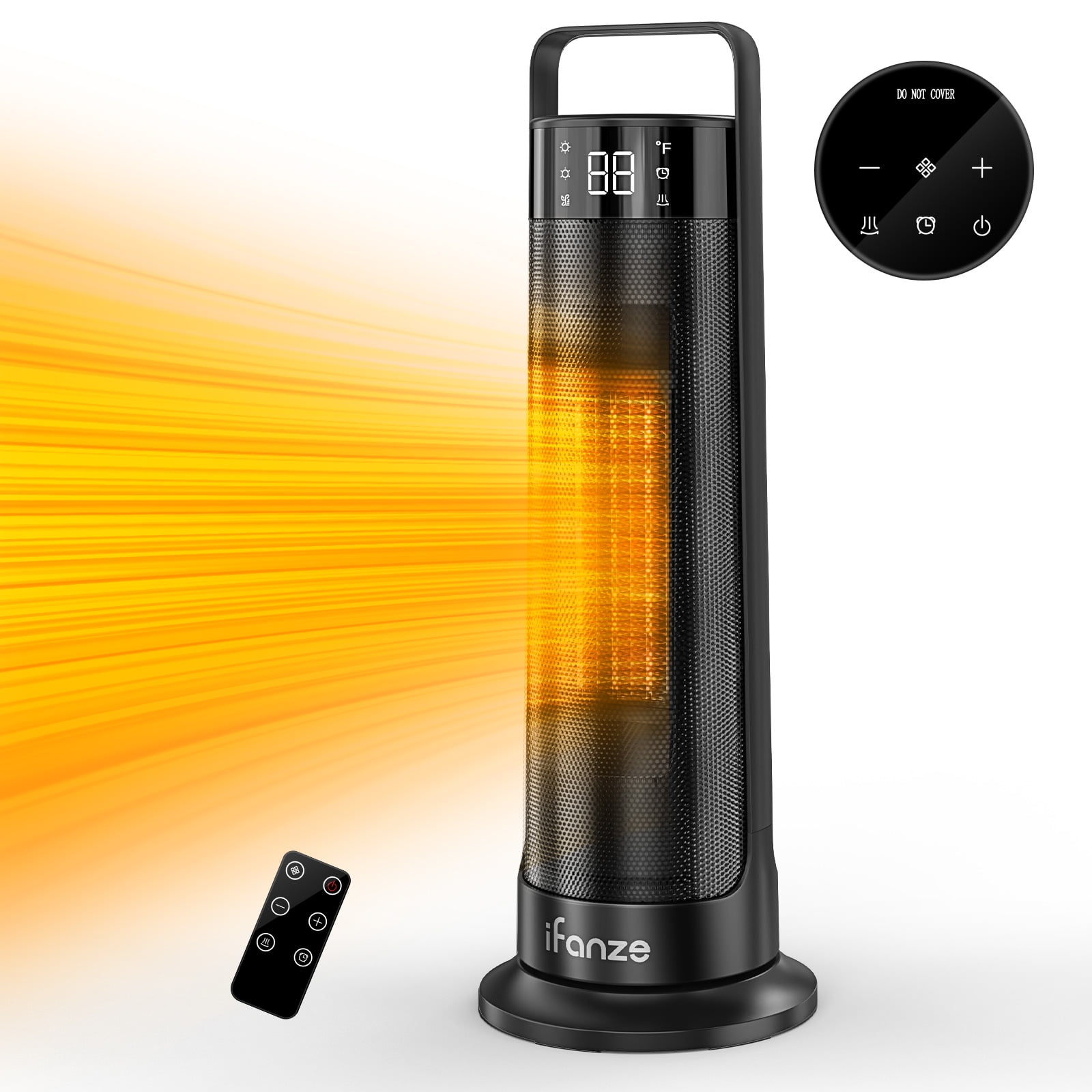 21" Space Heaters for Indoor Use, 1500W Fast Heating 50° Oscillating Portable Electric PTC Ceramic Heater, with Thermostat, Overheat Protection, 12H Timer, 3 Modes, Black