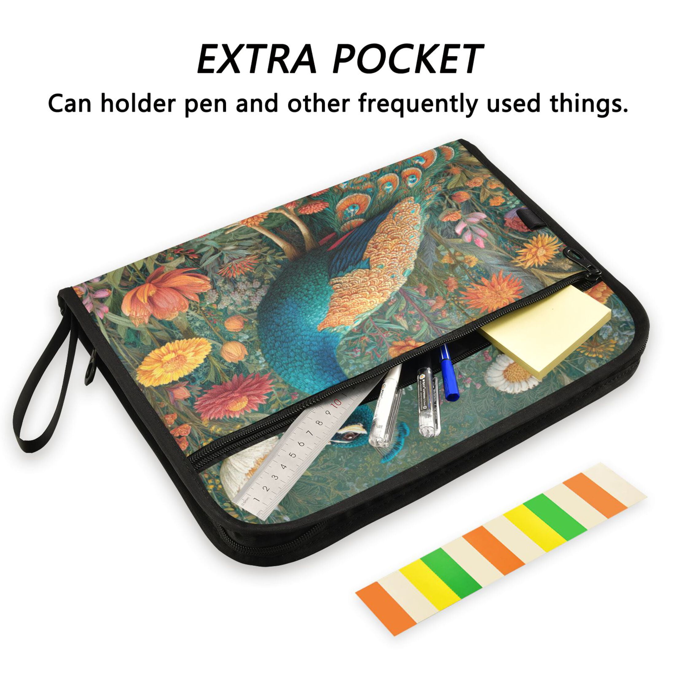 WOBOGO Peacock Expanding File Folder Letter Size Accordion Filing Organizer 13 Pocket Separate Organ Pocket