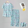 thumbnail image 2 of felwors Women's Fall Cute Capri Pajama Set Cotton Lounge Sets Soft Pj Short Sleeve Blue, XXL, 2 of 3