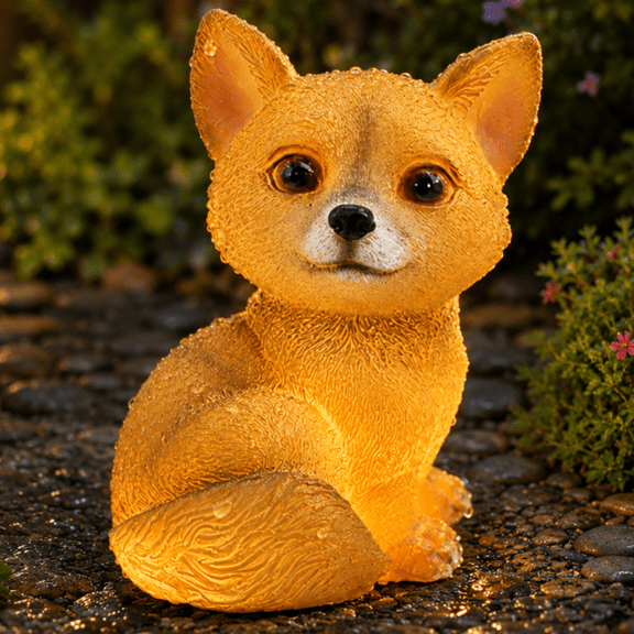 Garden Statues Yard Decorations,Waterproof Solar Garden Lights,Brown Fox Statue with Warm LED Lights,Lawn Decor Lights for Patio Yard Lawn Ornament Housewarming Gift