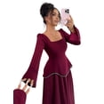 thumbnail image 4 of Elegant Long Sleeve Square Neck Maxi Dress for Fall Wedding and Formal Events Chestnut Red S, 4 of 10