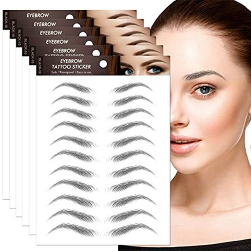 6 Sheets 4D Eyebrow Transfer Stickers Waterproof Eyebrow Tattoo Stickers Eyebrow Grooming
