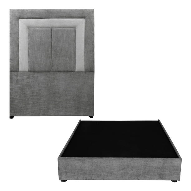 Cabecera Individual Bora + Base Cama Storm Gris Oscuro