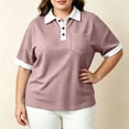 thumbnail image 5 of Cowsor Womens Waffle Knit Color Block Polo Shirt Contrast Collar Cuff Partial Button Chest Pocket Drop Shoulder Short Sleeve Loose Fit Casual Tops, 5 of 9