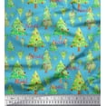 thumbnail image 1 of Soimoi Blue Modal Satin Fabric Text & Christmas Tree Print Sewing Fabric Yard 42 Inch Wide, 1 of 5