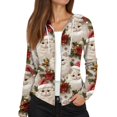 thumbnail image 4 of Women's Fashion Christmas Print Casual Zip-Up Long-Sleeve Hooded Jacket, for Outdoor Activities and Daily Use,Beige,XL, 4 of 6