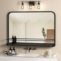 HMANGE Rectangular Bathroom Mirror 31.50 x 21.65 Inch Matte Black Metal Frame Rectangular Mirror for Bathroom Slanted Vanity Wall Mirror