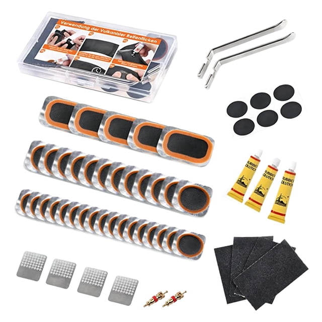 Kit de parches de reparación de neumáticos de bicicleta, parches de goma para perforaciones y accesorios de pegamento, herramienta de reparación de