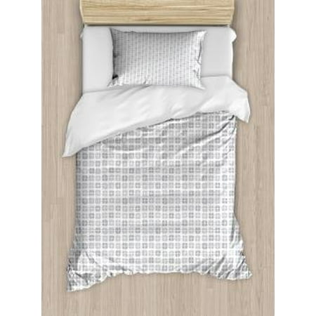 Grey Twin Size Duvet Cover Set Geometric Pattern With Hand Drawn