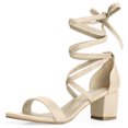 thumbnail image 1 of Sandalias Punta Abierta De Tacón De Mediana Grueso Con Cordón Para Mujer Beige 42, 1 of 7