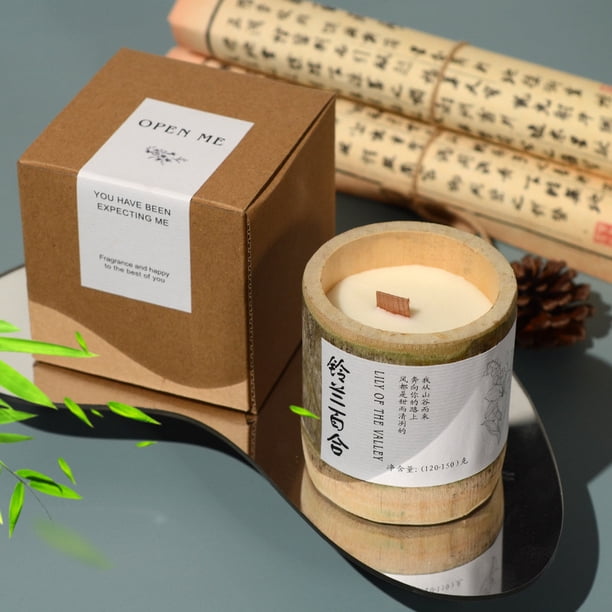 Xiao Hua 1 vela de aromaterapia de bambú con recuerdo, vela grande con aroma a lirio de los valles, adorno decorativo con fragancia duradera para el dormitorio del hogar, 3,15 x 3,82 pulgadas