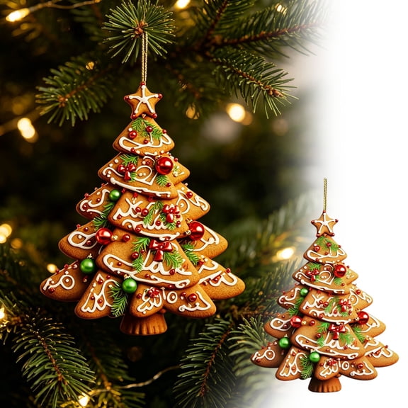 AZXY Christmas Ornament, Acrylic Gingerbread Christmas Tree Hanging Ornament, Xmas Hanging Decor, Festive Holiday Ornament for Christmas Tree, Indoor Home Mantel Window Seasonal Christmas Decorations