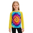 thumbnail image 3 of lnmuld Unisex Kids Raglan Long Sleeve Sun Protection Top Swirl Tie Dye UV Rash Guard Swim Shirt for Boys Girls Yellow,9-10 Years, 3 of 5