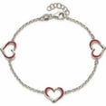 thumbnail image 3 of Sterling Silver Rhodium-Plated Red Enamel 3-Heart With .5 In Ext Bracelet Made Italy -Jewelry By Sweet Pea, 3 of 6