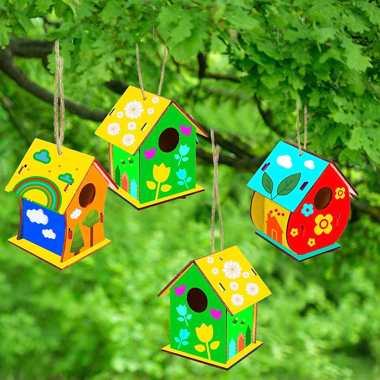 4 Pack Bird House Crafts for Kids Ages 5-8 8-12, Art Craft Wood Toys for Kids, Arts and Craft Projects with Paint & Brushes, DIY Bird House Kit Painting for Children's Day Gift Boy Girl