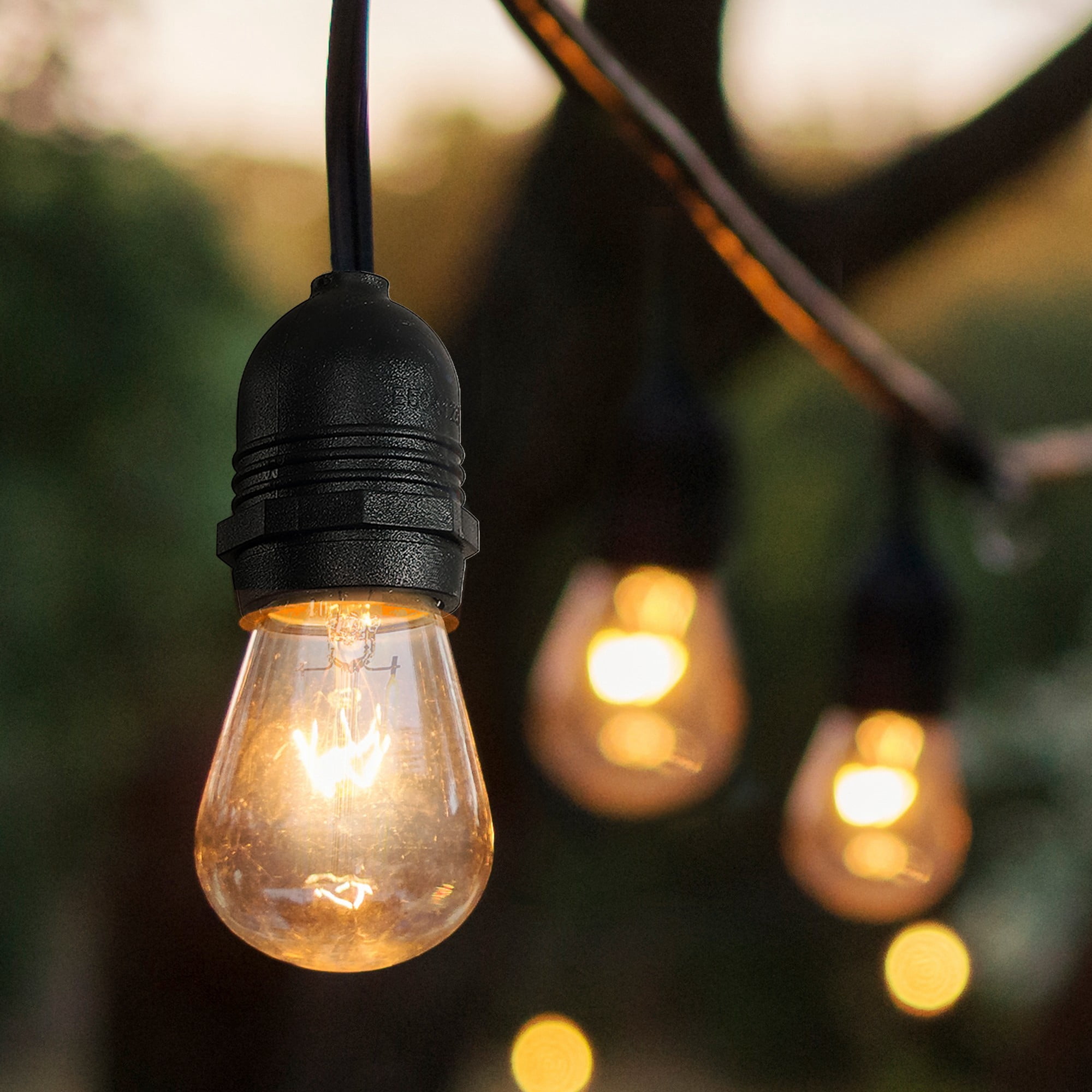 JONATHAN Y 15-Light Indoor/Outdoor 48 ft. Rustic Industrial LED S14 Edison Bulb String Lights, Black