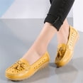 thumbnail image 4 of Domuza Casual Loafers for Women Metal Buckle Breathable Comfortable Leather Slip on Moccasins Loafers Shoes Driving Outdoor Walking Womens Flats Yellow 8.5（EU-41）, 4 of 4