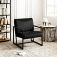 thumbnail image 2 of Modern Accent Chair, PU Leather Tufted Upholstered Reading Chair Lounge Chair with Thick Backrest and Seat Cushions, Living Room Chair Armchair with Stury Steel Frame for Bedroom Apartment, Black, 2 of 7