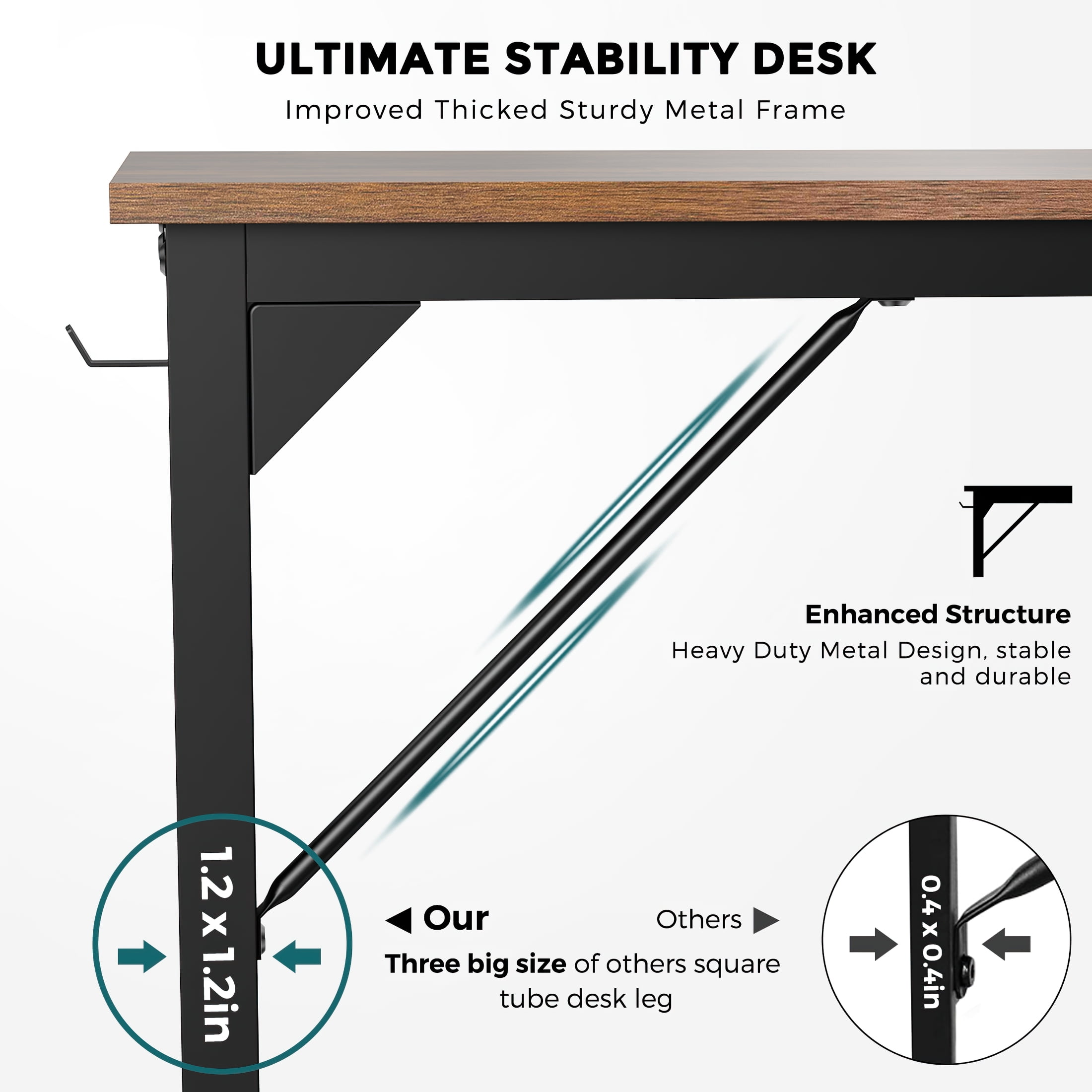 edx Computer Desk and Home Office Chair Set, 47 Inch Writing Table with Storage Bag & Armless Mesh Desk Chair For Home, Rustic Brown