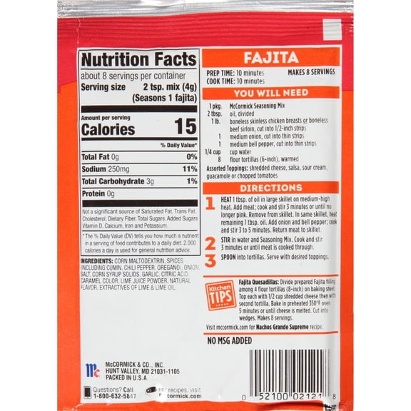 McCormick Fajita Seasoning Mix 1.12 oz - Pack of 1