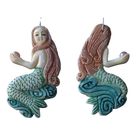 Splash Carved Mermaid with Pearl Centerpiece Bead | 61x34x7mm |