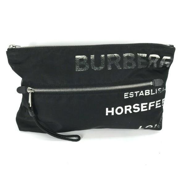 Pre-Owned BURBERRY Horseferry Pouch Clutch Bag (8014756) in Black Nylon (Good)