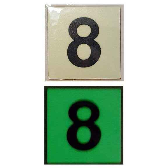 PHOTOLUMINESCENT DOOR IDENTIFICATION LETTER 8 (EIGHT) SIGN HEAVY DUTY / GLOW IN THE DARK "DOOR SYMBOL" SIGN HEAVY DUTY (ALUMINUM SIGN 1.5 X 1.5)