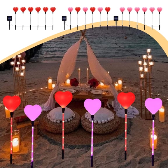 Led Valentine'S Day Solar Lights, Classic Heart Shape Elementals Holiday Decoration Featuring One To Six Solar Powered Stakes for Outdoor Garden and Yard, Colorful Light Display for Festive Blahzhy