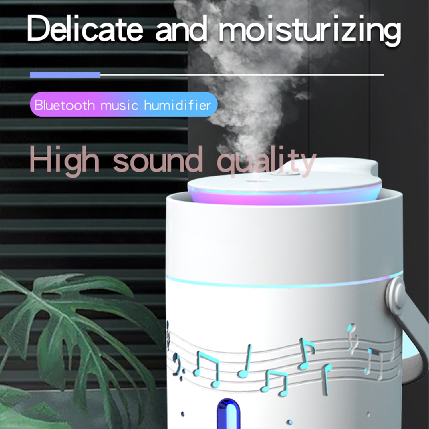 Rupoun 1000mL Cool Mist Humidifier Diffuser with Bluetooth Speaker Auto Shut-off USB Powered for Bedroom Office White (7.87 inches / 20 cm)