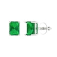 thumbnail image 2 of 2 Ct Emerald Cut Studs Green Emerald 14K White Solid Solid Gold Everyday Dainty Earrings Screw Back, 2 of 7