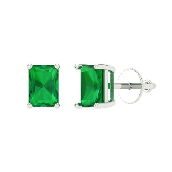 Clara Pucci 2Ct Emerald Emerald Cut VVS1 Screw Back Stud 18k Solid hypoallergenic Gold Designer Earrings For May
