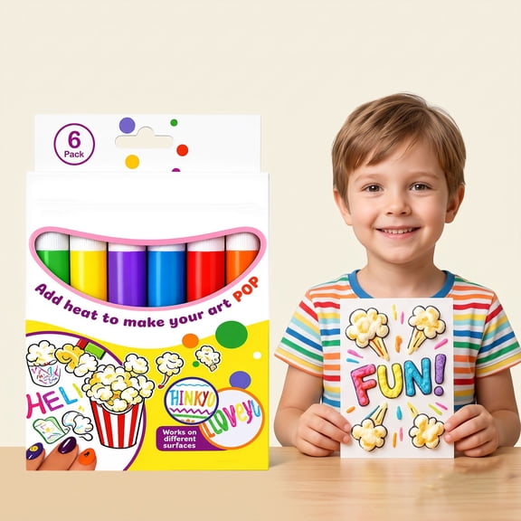 Popcorn Pens, Puffy Popcorn Pens 3d Art, 6 Colors Diy Bubble Popcorn Drawing For Greeting Birthday Cards Kids