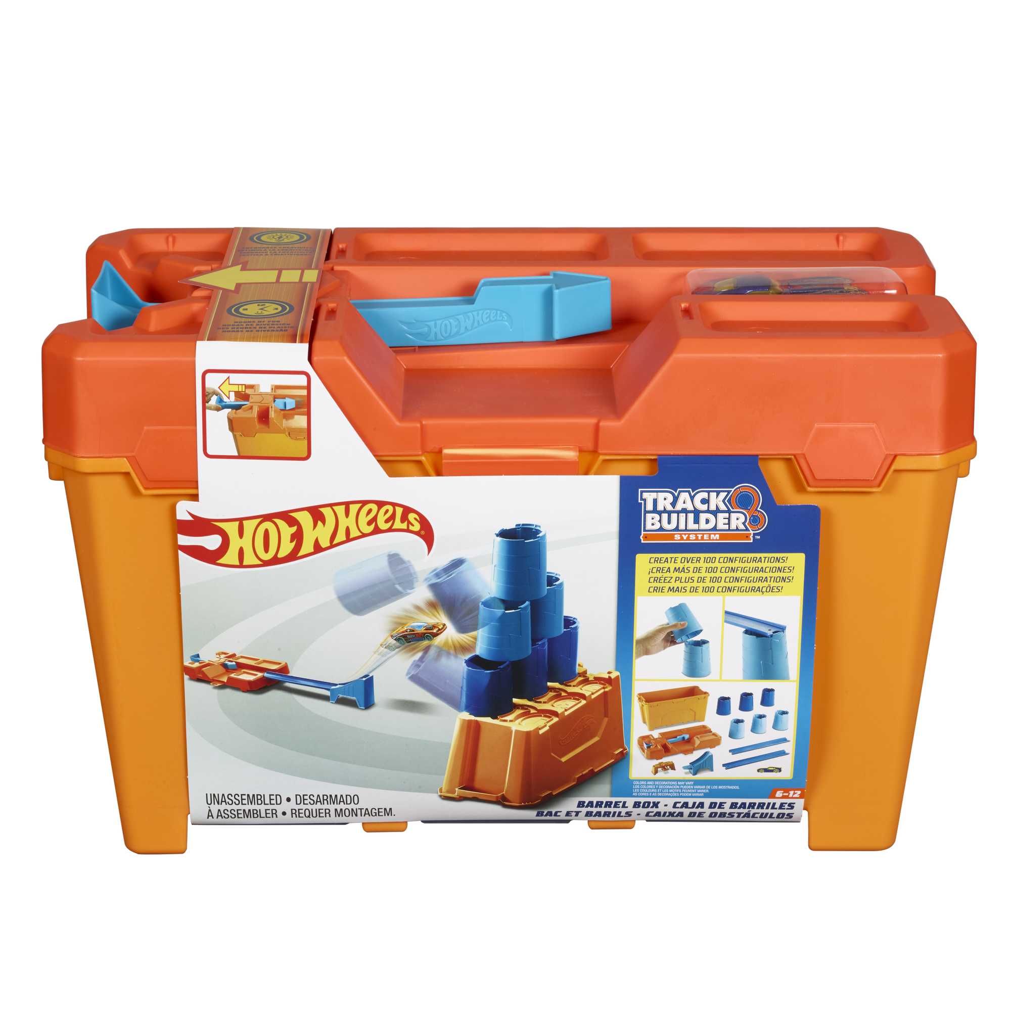 Hot Wheels Track Builder 4+ Stunts Barrel Box with One Hot Wheels Car
