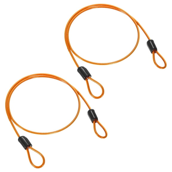 Uxcell 2-Pack Security Cable Lock, 1.64FT Coated Steel Luggage Lock Wire Rope with Double Loop [Orange]