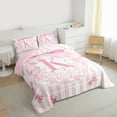 thumbnail image 4 of Homewish Kawaii Letter K Bedding Comforter Set for Kids, Cartoon Bowknot Monogrammed Twin Comforter Sets, Girly Pink Stripe Lines Reversible Bedding Set, Ultra Soft Bedroom Decor, 2 Pieces, 4 of 9