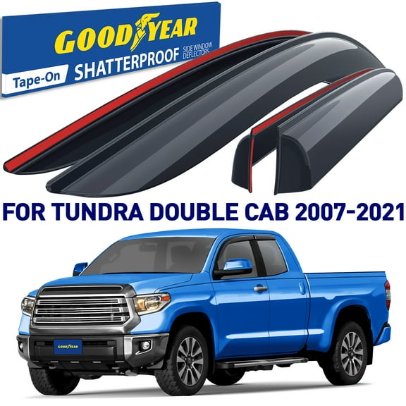 Goodyear Shatterproof Window Deflectors for Toyota Tundra 2007-2021 Double Cab, Tape-on Rain Guards, Window Visors, Vent Deflector Visor,Car Accessories,4 pcs. - GY003285