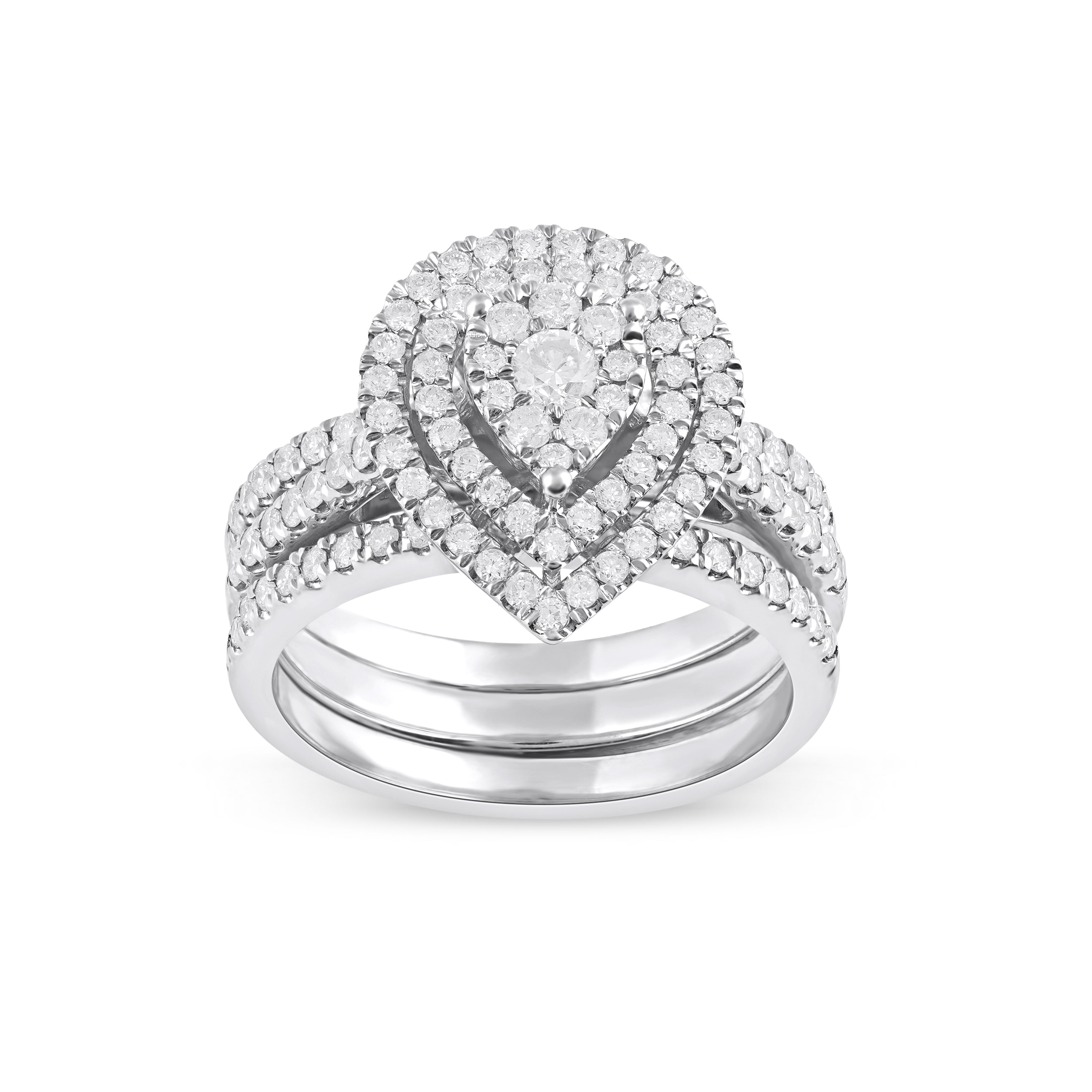 Imperial 1Ct TDW Diamond 10k White Gold Pear Cluster Halo Bridal Set (H-I, I2)