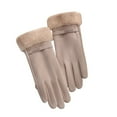 thumbnail image 1 of 1 Pair Women Gloves Thickened Plush Wrist Soft Touchscreen Flower Embroidery Keep Warm Solid Color Autumn Winter Adults Motorcycle Riding Gloves for Outdoor, 1 of 10