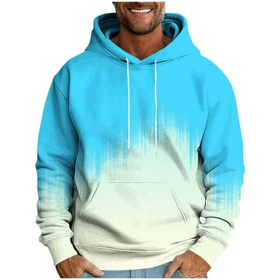 SGFCWSX Mens Oversized Hoodie Men Fleece Lined Soft with Drawstring Hood Gradient Pullover Sweatshirt Sky Blue Size 4XL