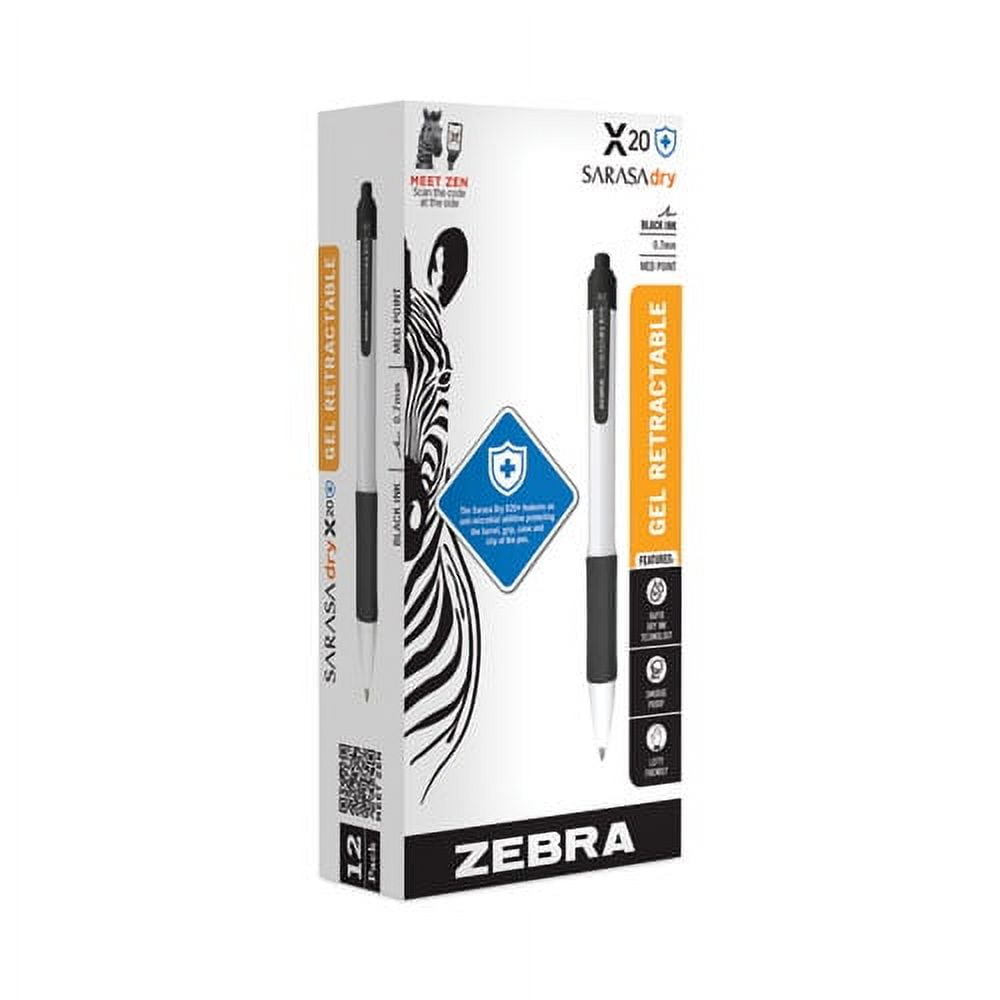 Sarasa Dry X20+ Gel Pen, Retractable, Fine 0.7 mm, Black Ink, White Barrel, Dozen | Bundle of 5 Packs