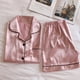 thumbnail image 5 of Gibobby Conjunto pijama mujer invierno Conjuntos Pijamas Loungewear Seda satinada con botones Ropa de dormir de dos piezas para mujer Trajes y conjuntos de mujer(Rosa,M), 5 of 5