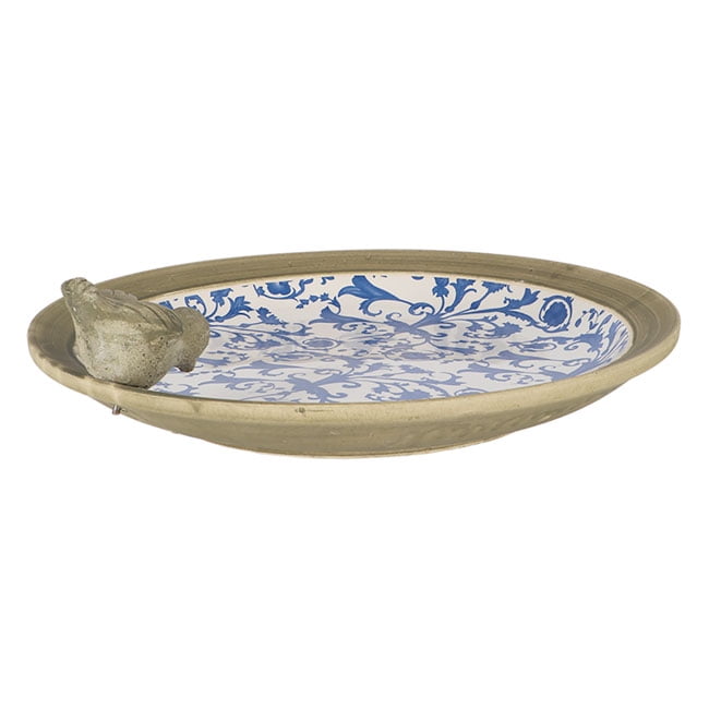 Esschert Design USA Ceramic Birdbath, 12.6 inches, Blue/White