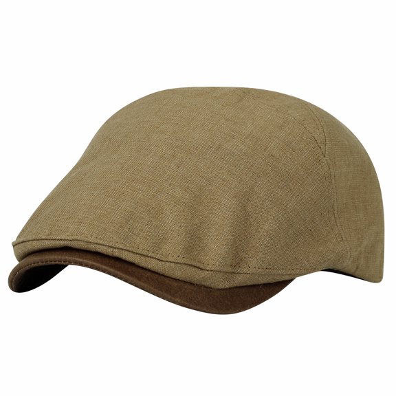 WITHMOONS Newsboy Hat Faux Leather Brim Adjustable Flat Cap SL31273 (Beige)
