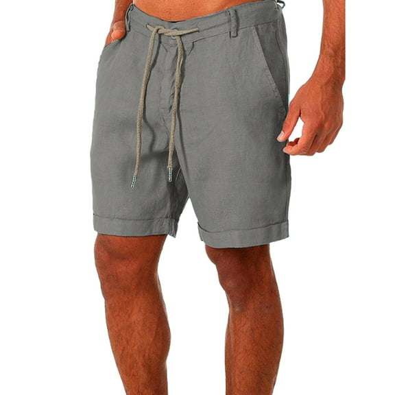 HCNTES Men's Linen Shorts Casual Elastic Waist Drawstring Summer Beach Shorts(Grey,XXL)