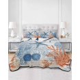 thumbnail image 2 of Quilts Queen Size Bedding Set, Navy Blue Coastal Lightweight Quilted Comforter, Nautical Summer Beach Ocean Coral Wooden Reversible Bedspread Coverlet with Pillow Covers for All Season, 90" x 96", 2 of 7