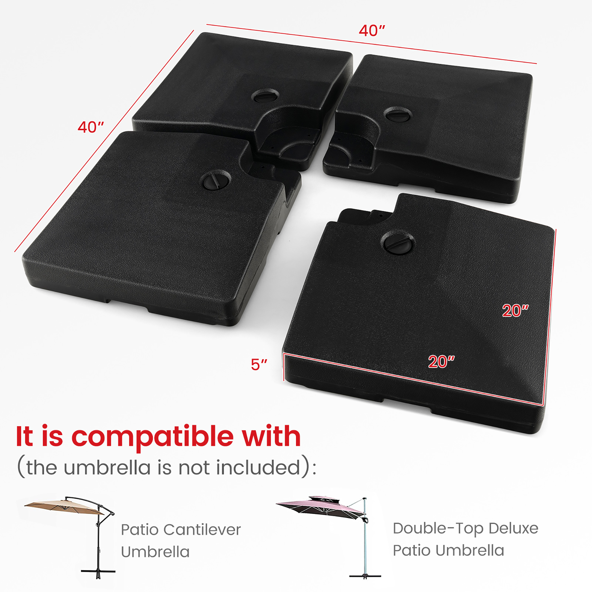 Costway 4pcs Fillable Patio Offset Cantilever Umbrella Base Stand Heavy-Duty  Square