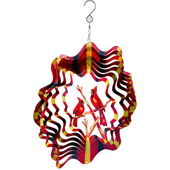 Dundee Deco W2205 Wind Spinner in Gift Box - 3D Hanging Indoor Outdoor Yard Garden Decoration - Mandala - Cardinals - Red, Black, Yellow - 12 inch - Unique Gift Idea for Men Women, Souvenir, Present