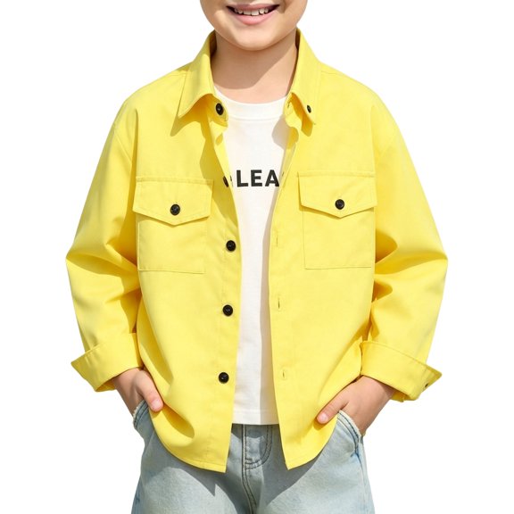 Lumtrix Boys Vintage Button Down Shirt Casual Long Sleeve Tops with Pockets Summer Beach Shirts for Kids Yellow 130