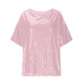 thumbnail image 4 of FRSASU Womens Summer Tops Womens Sequin Tops 3/4 Sleeve Glitter Sparkly Party Blouse V-Neck Dressy Tops for Evening Party Pink L, 4 of 9