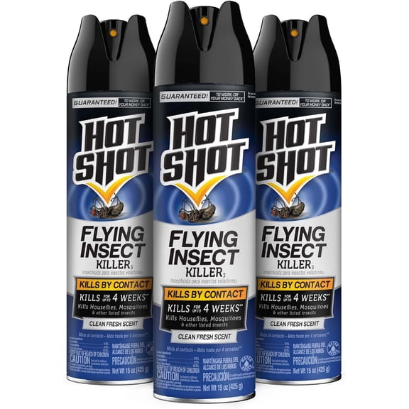 Flying Insect Killer, 15 Ounces, Aerosol Formula Kills Houseflies, Mosquitoes and Other Listed Flying Insects by Contact Indoors and Outdoors with Clean Fresh Scent, 3 Pack